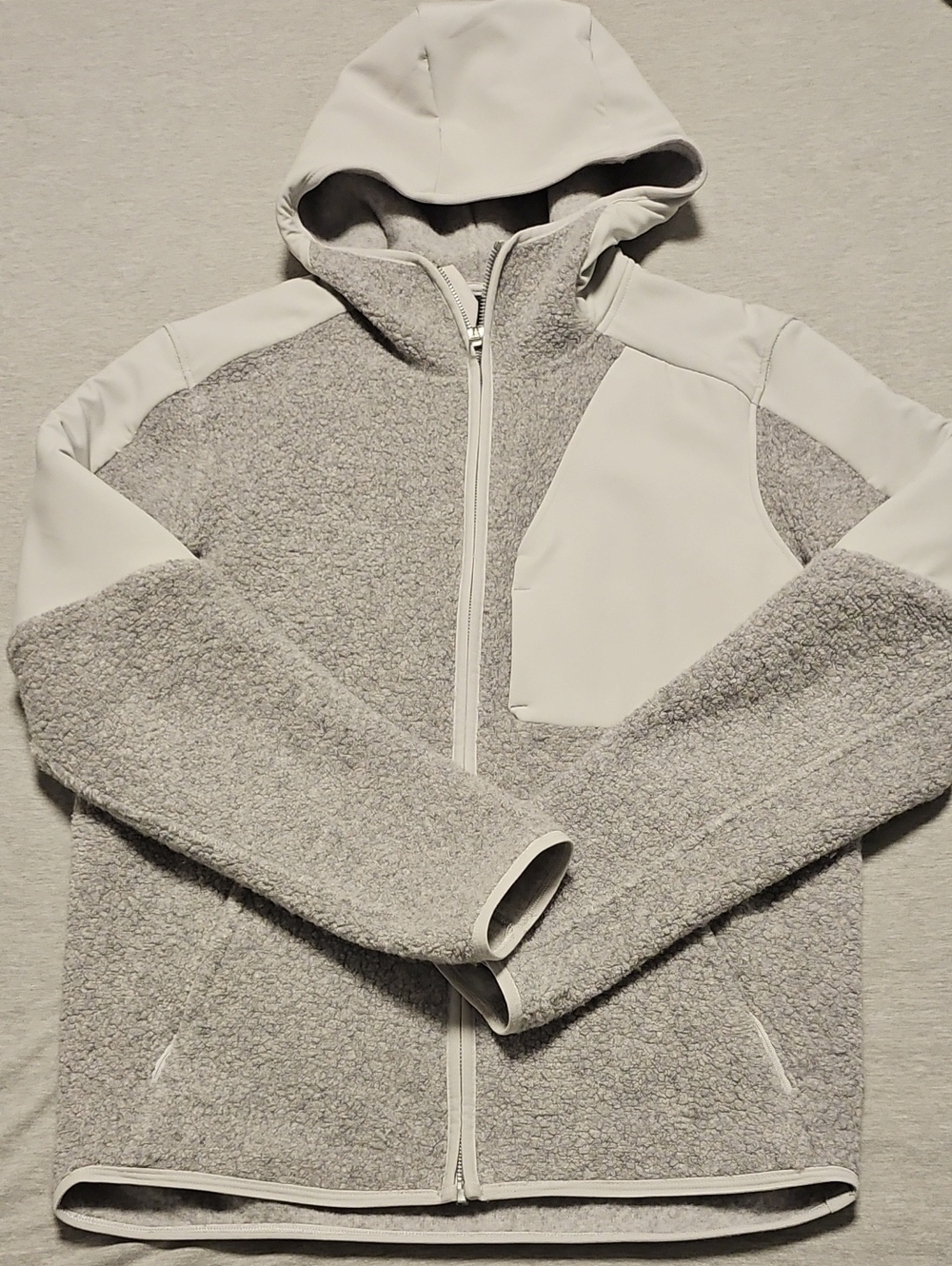 lululemon athletica Light Gray and White Hooded Full-Zip Sweater